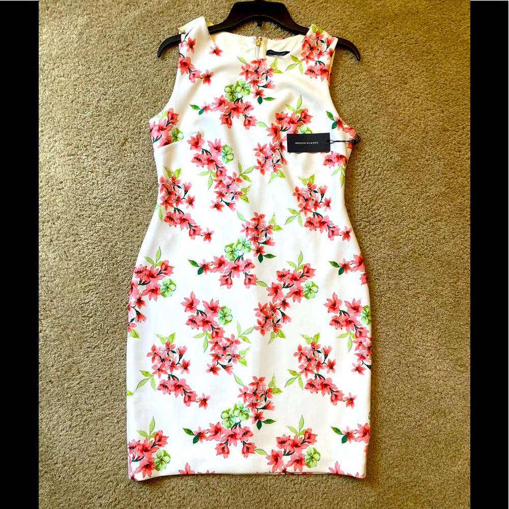 Tommy Hilfiger White Pink Petal Dress Midi